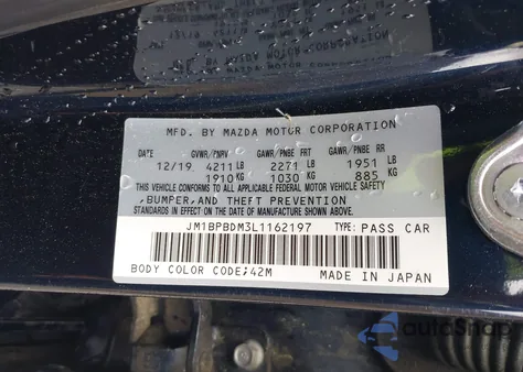 2020 Mazda Mazda3 Preferred Package from USA, damaged, VIN JM1BPBDM3L1162197
